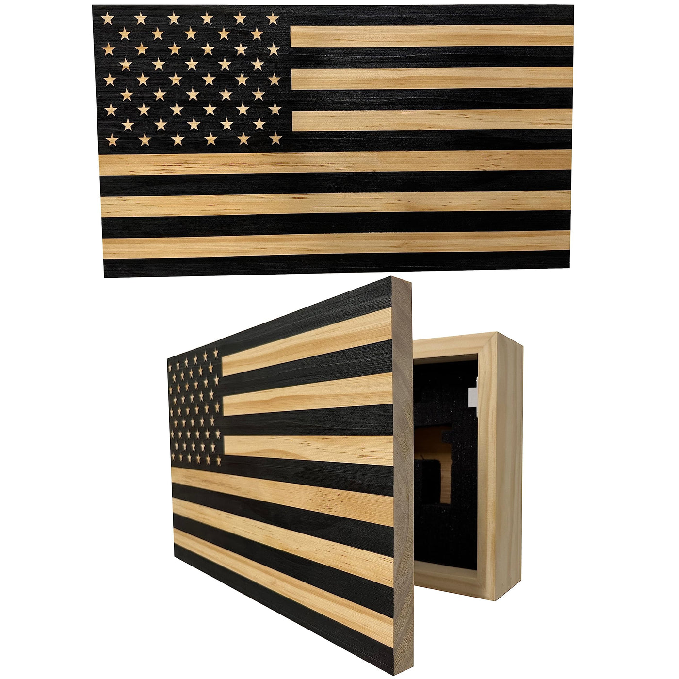 American Flag Concealed Gun Cabinet, Hidden Gun Storage American Flag (Natural)