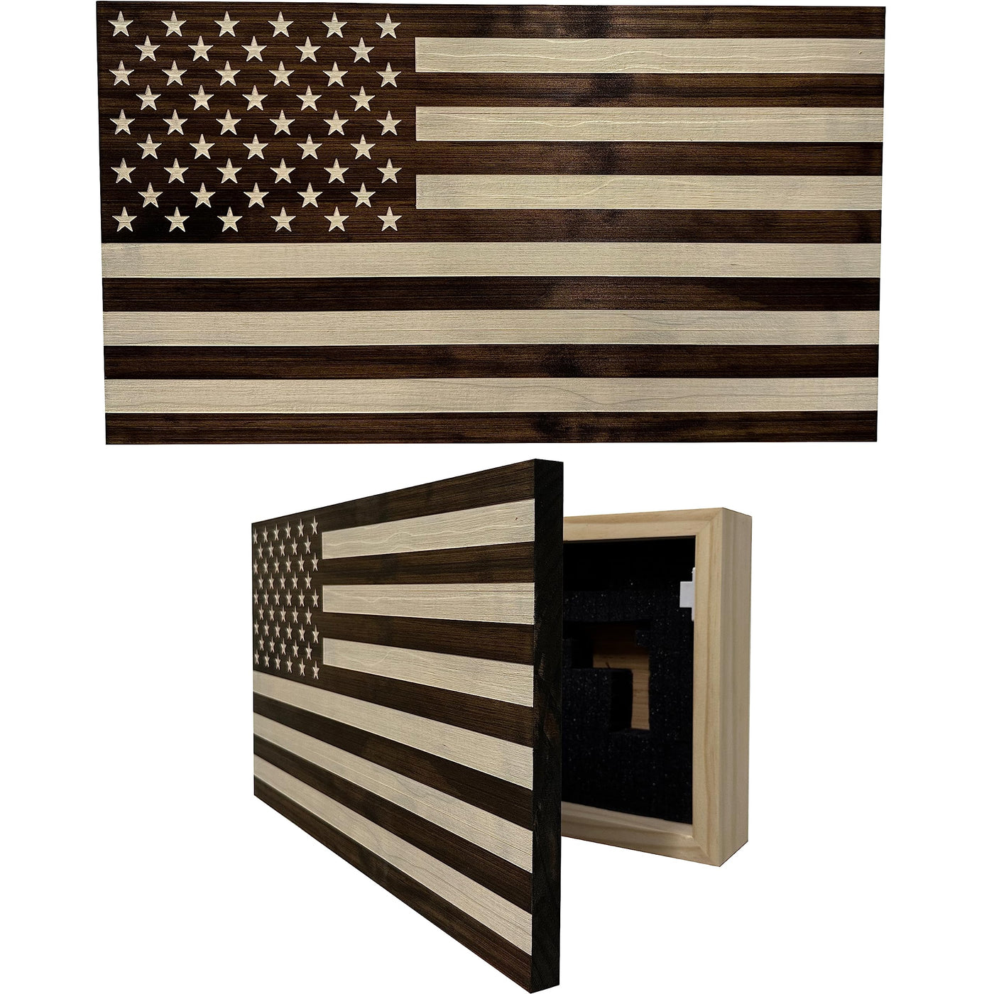 American Flag Concealed Gun Cabinet, Hidden Gun Storage American Flag (Natural)