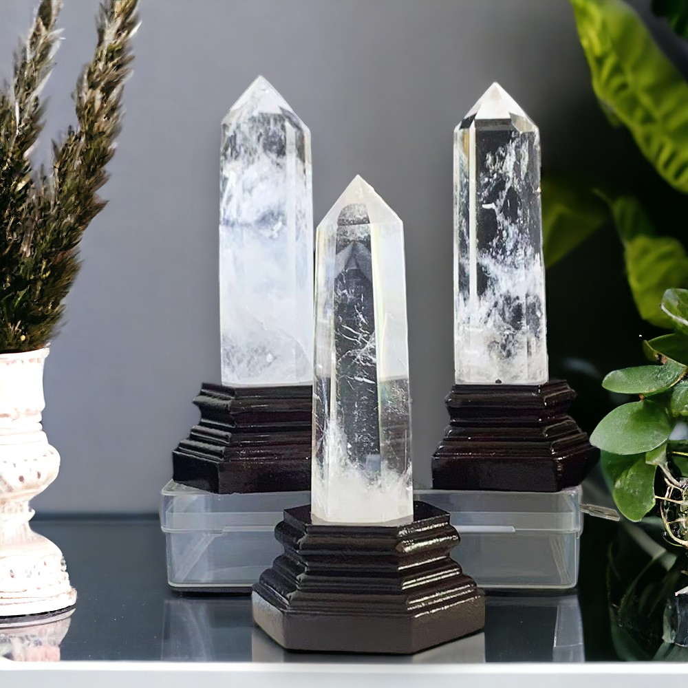 Natural Clear Quartz Tower with Custom Stand 🤍