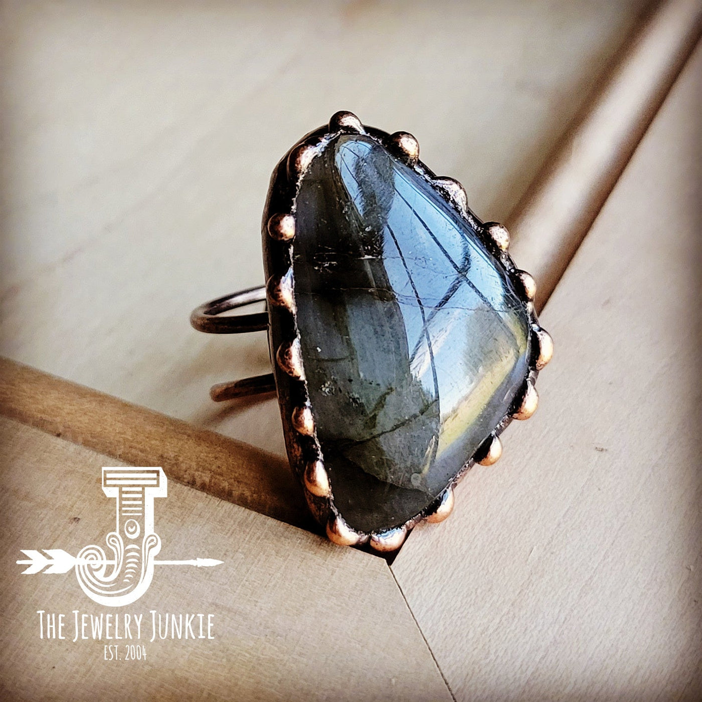 Genuine Labradorite Ring set in Antique Copper 012x by The Jewelry Junkie