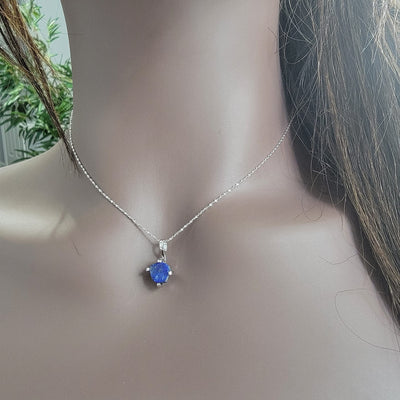 Natural raw Opal pendant chain necklace with white gold over 925 solid sterling silver, October birthstone dainty solitaire gift for her, uniquelan jewelry (fire-opal)