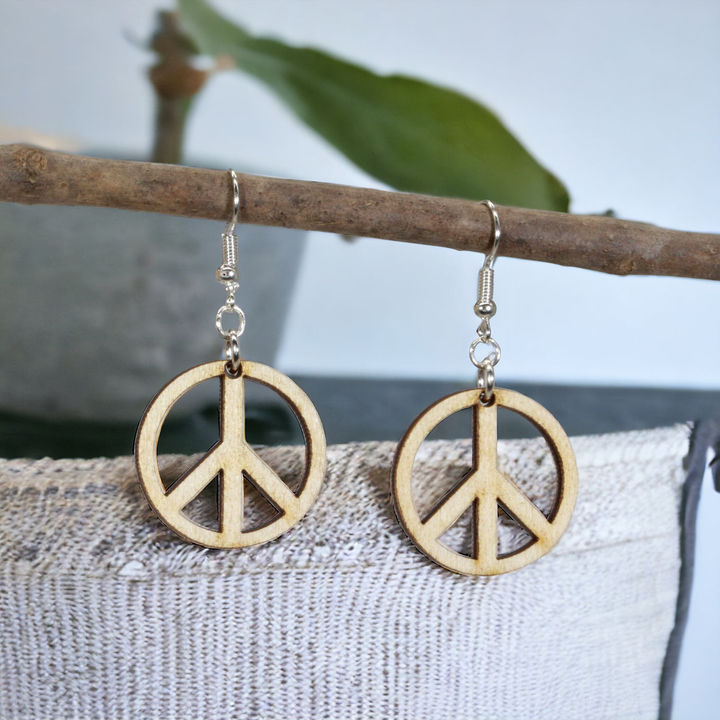 Peace Symbol Wooden Dangle Earrings by Cate's Concepts, LLC