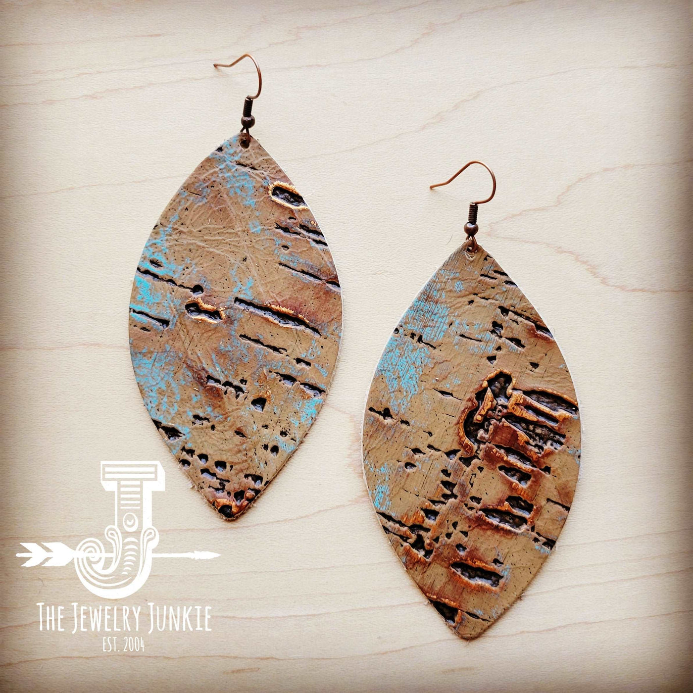 **Leather Oval Earring-Driftwood Tarnished Copper  by The Jewelry Junkie