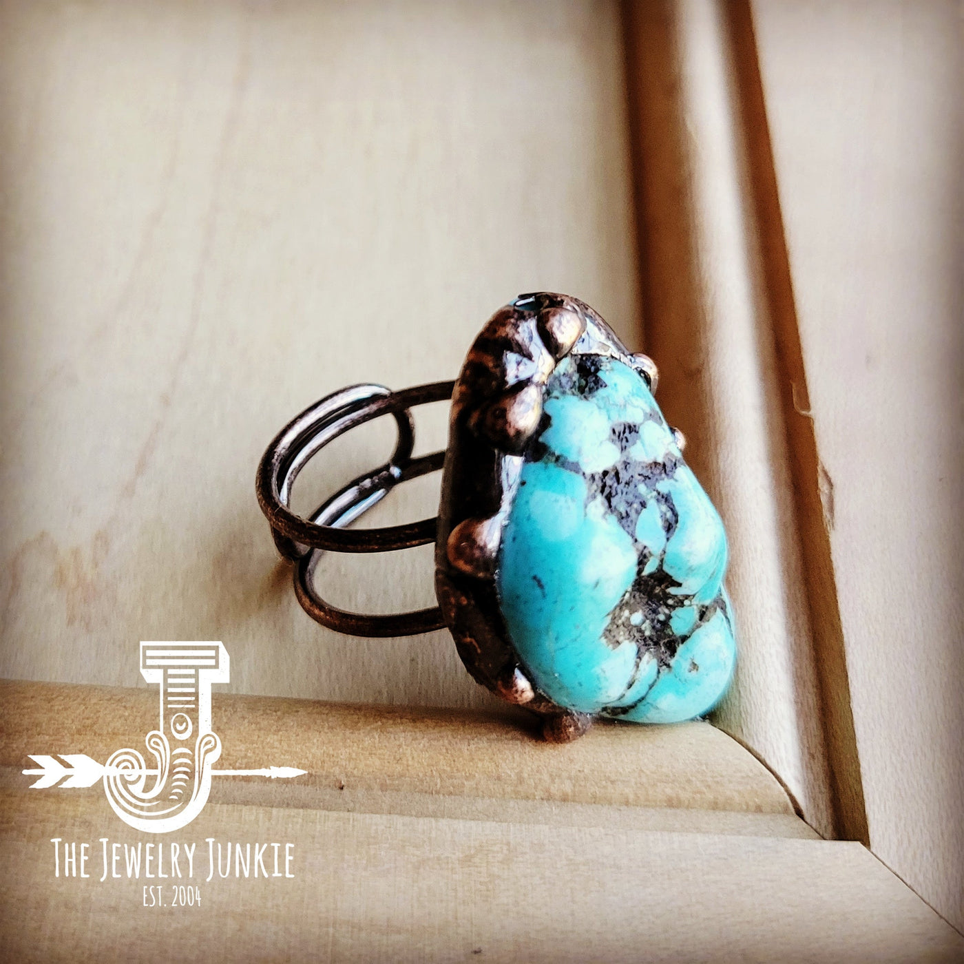 Blue Turquoise Ring set in Antique Copper 012w by The Jewelry Junkie