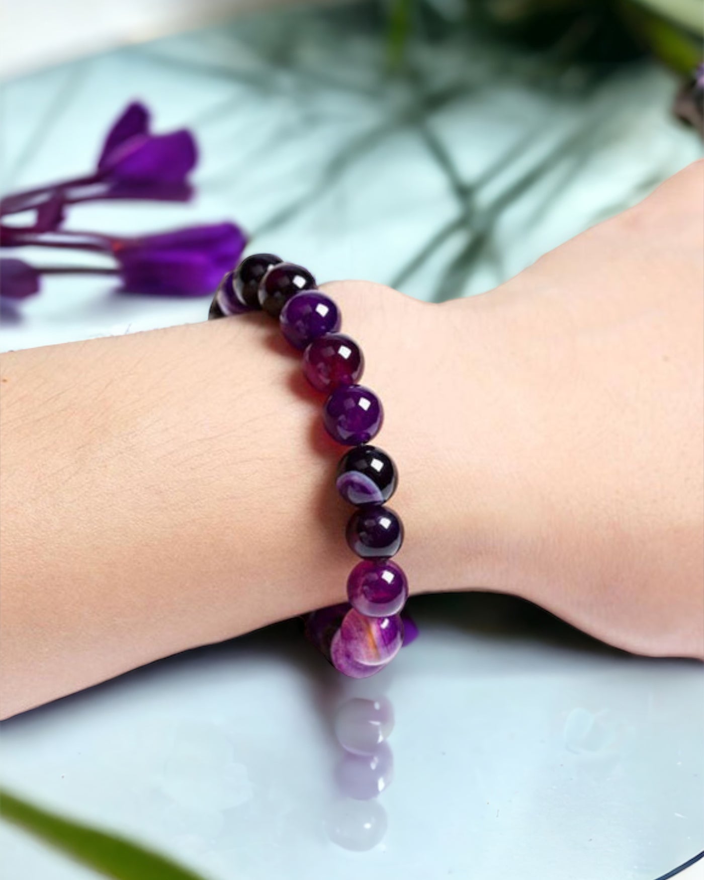 Purple Dyed Agate Stretch Bracelets 🤍