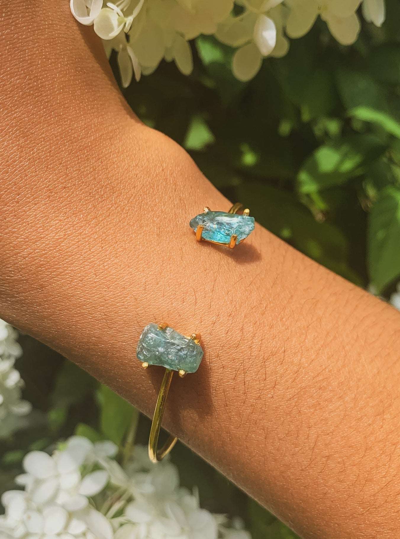 Apatite and Gold Cuff Bracelet by Ash & Rose