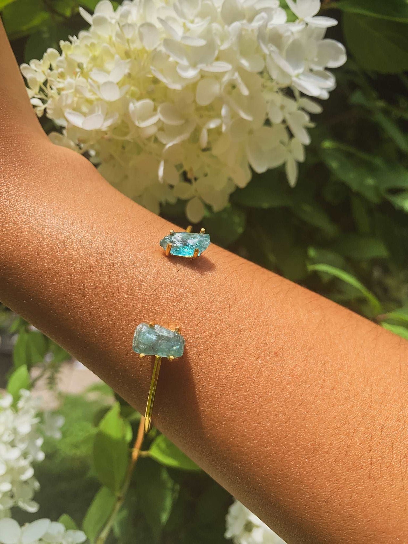 Apatite and Gold Cuff Bracelet by Ash & Rose