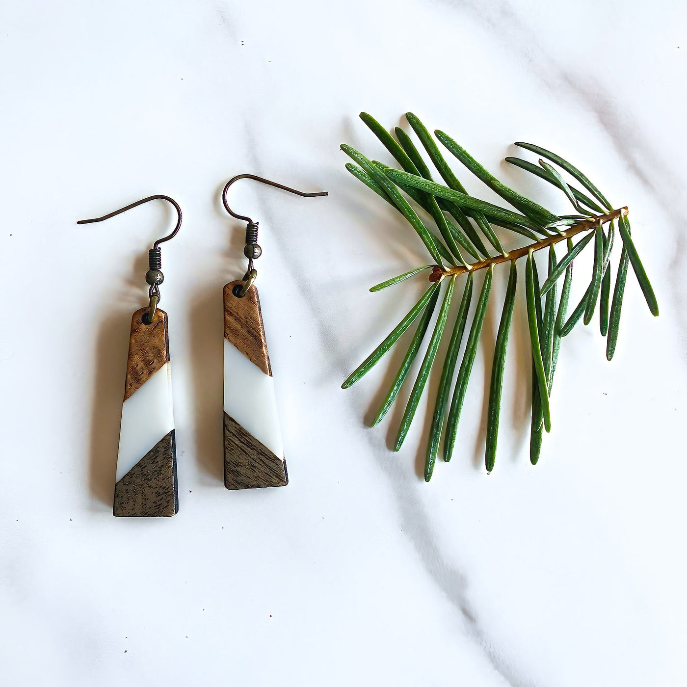 Geometric Wood + Resin Earrings | Sea Glass Colored | Long Tapered Dangle Earrings by Manifestie