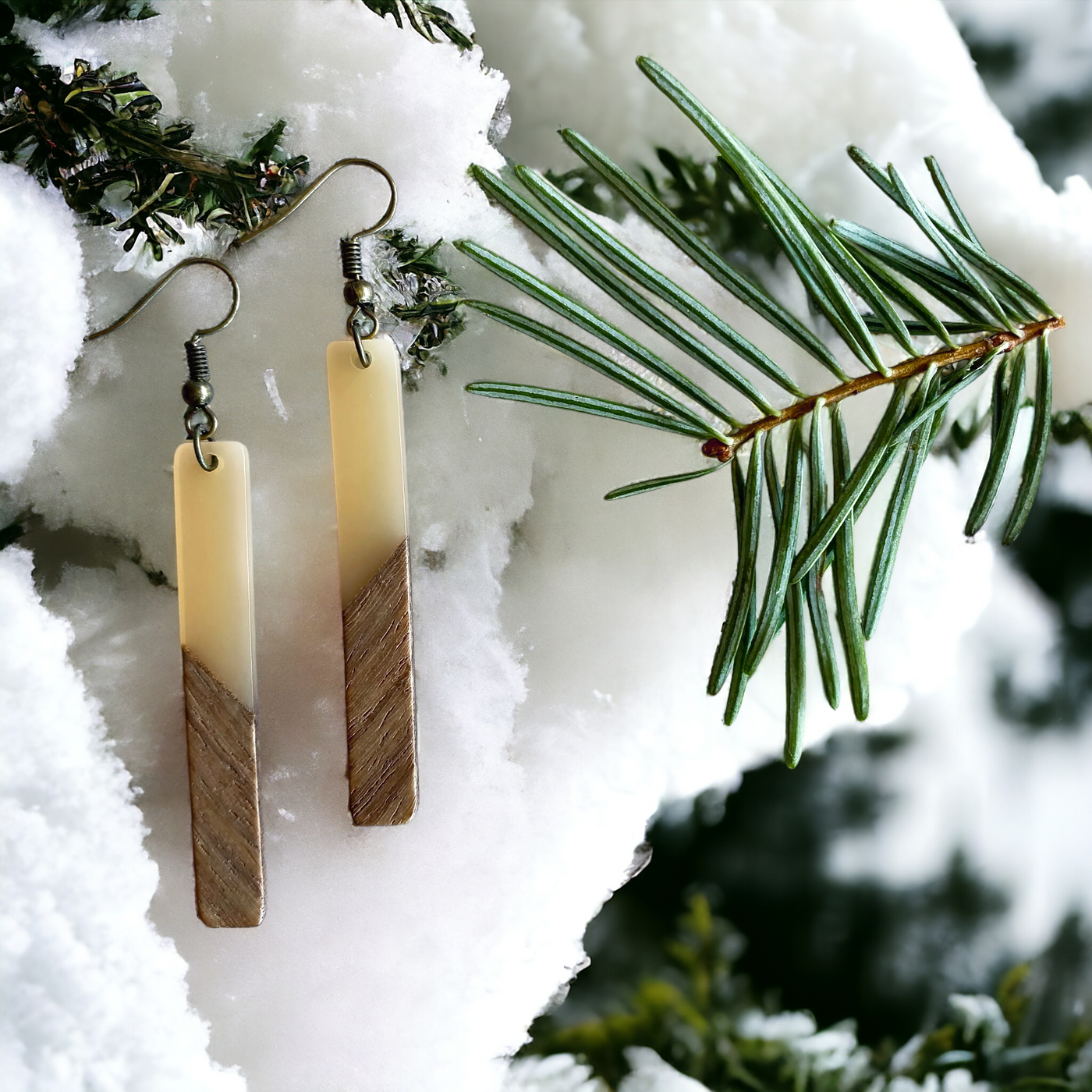 Classic Walnut Wood + Resin Earrings | Champagne by Manifestie