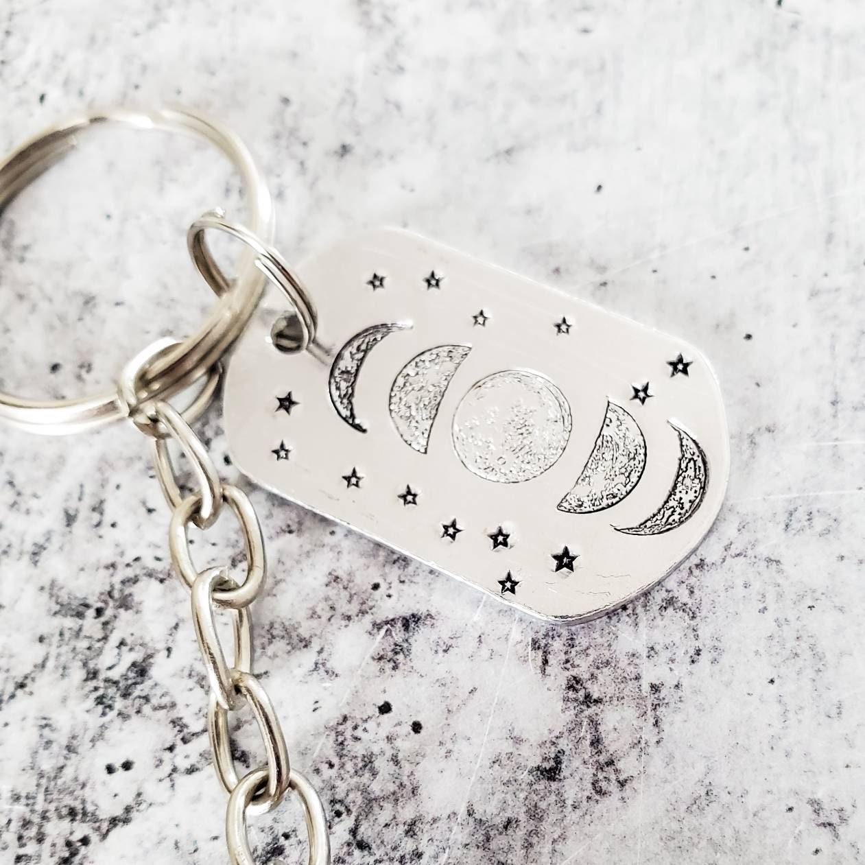 Moon Phases Dark Amethyst Keychain by Salt and Sparkle