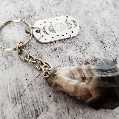 Moon Phases Dark Amethyst Keychain by Salt and Sparkle