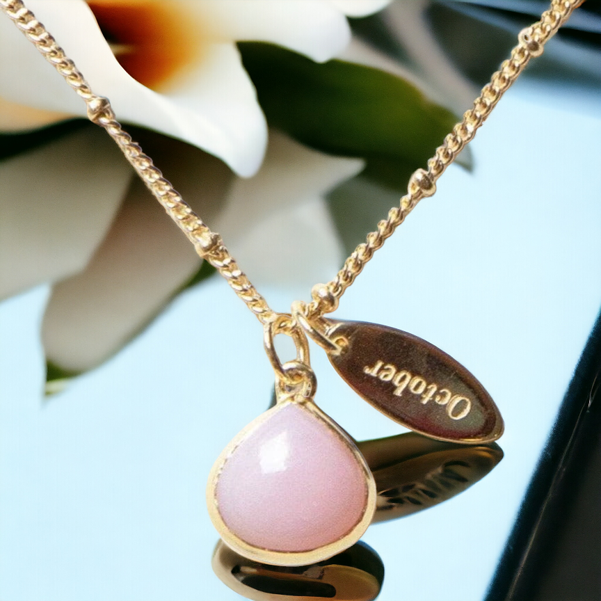 October Pink Opal Birthstone Necklace by Tiny Rituals