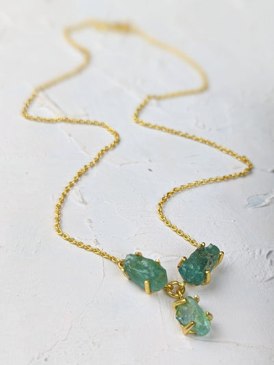 Three-Pronged Raw Apatite Gold Necklace by Ash & Rose