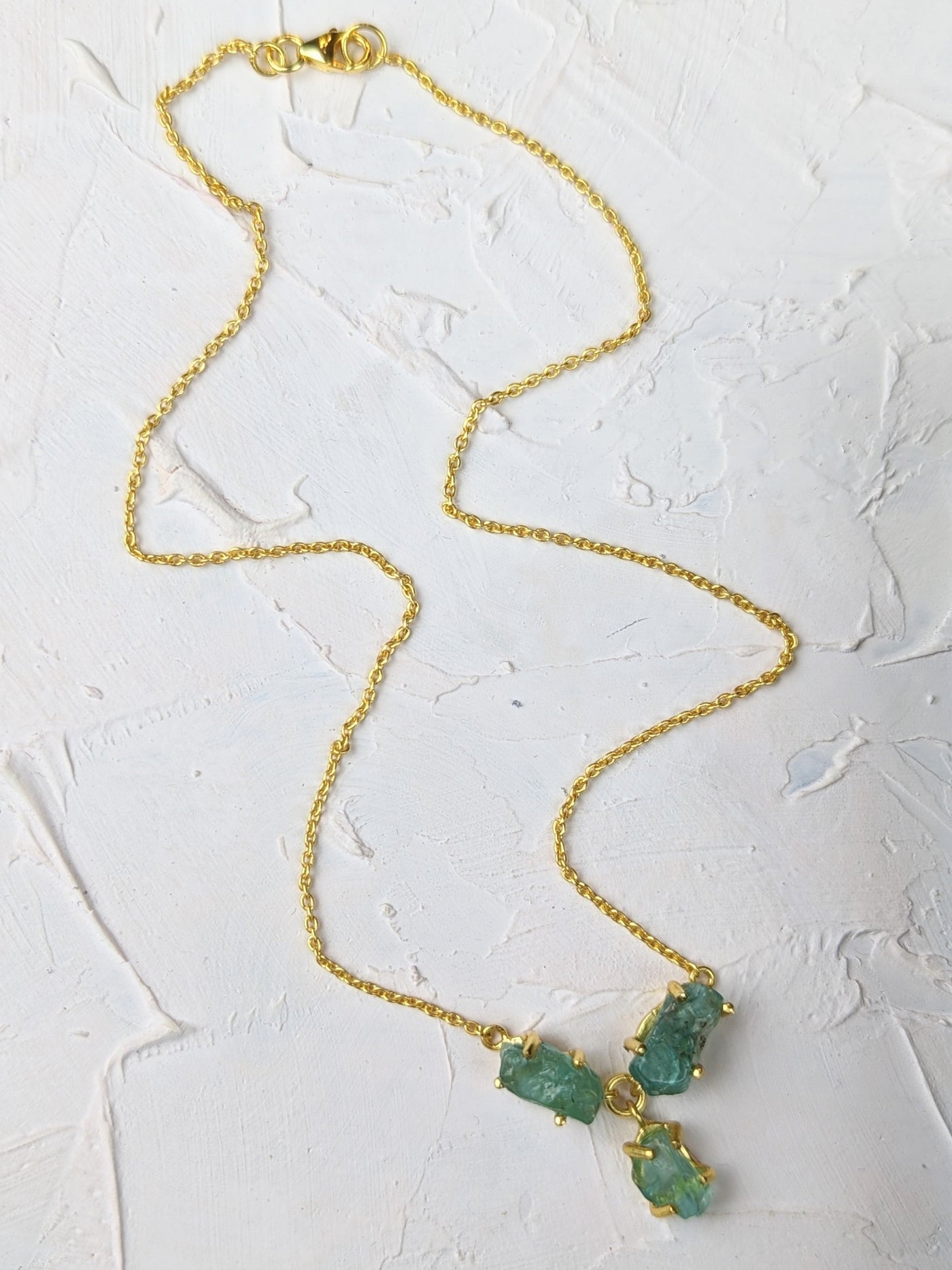 Three-Pronged Raw Apatite Gold Necklace by Ash & Rose