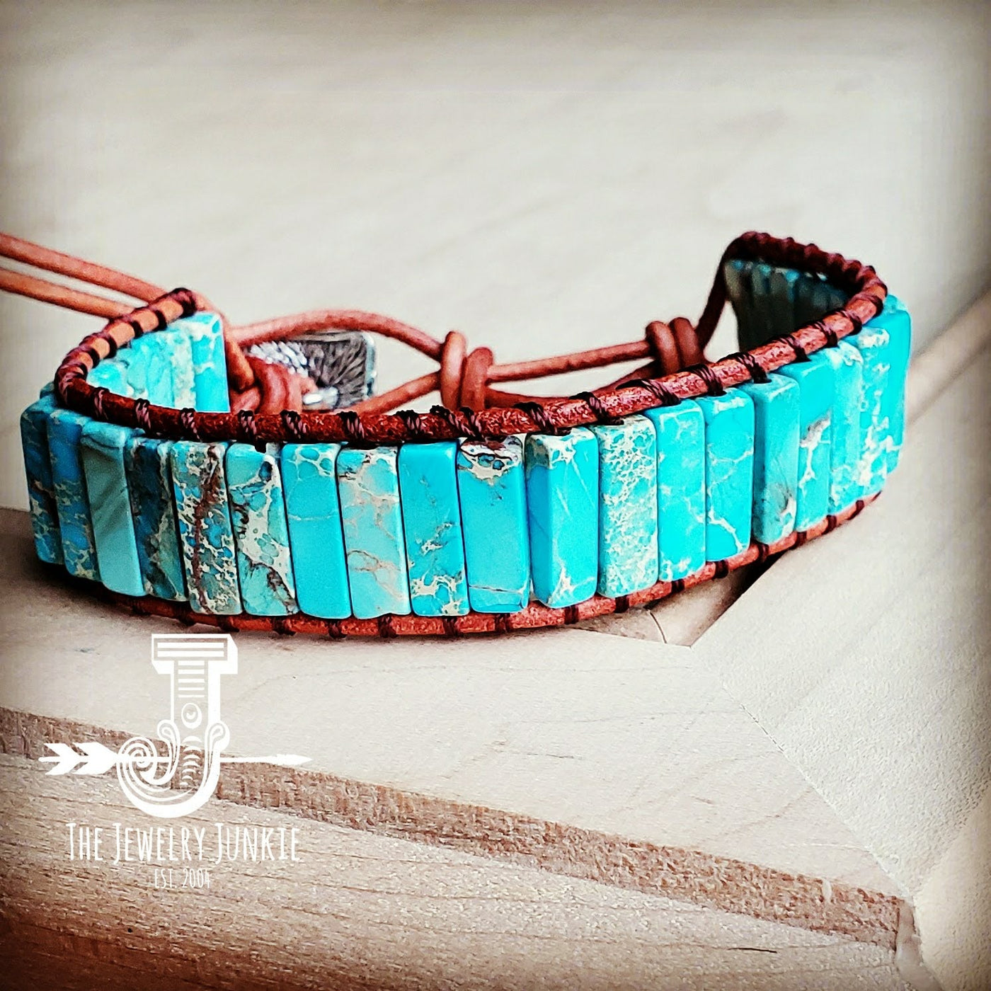 Woven Regalite Stacked Stone Bracelet-Turquoise 803t by The Jewelry Junkie