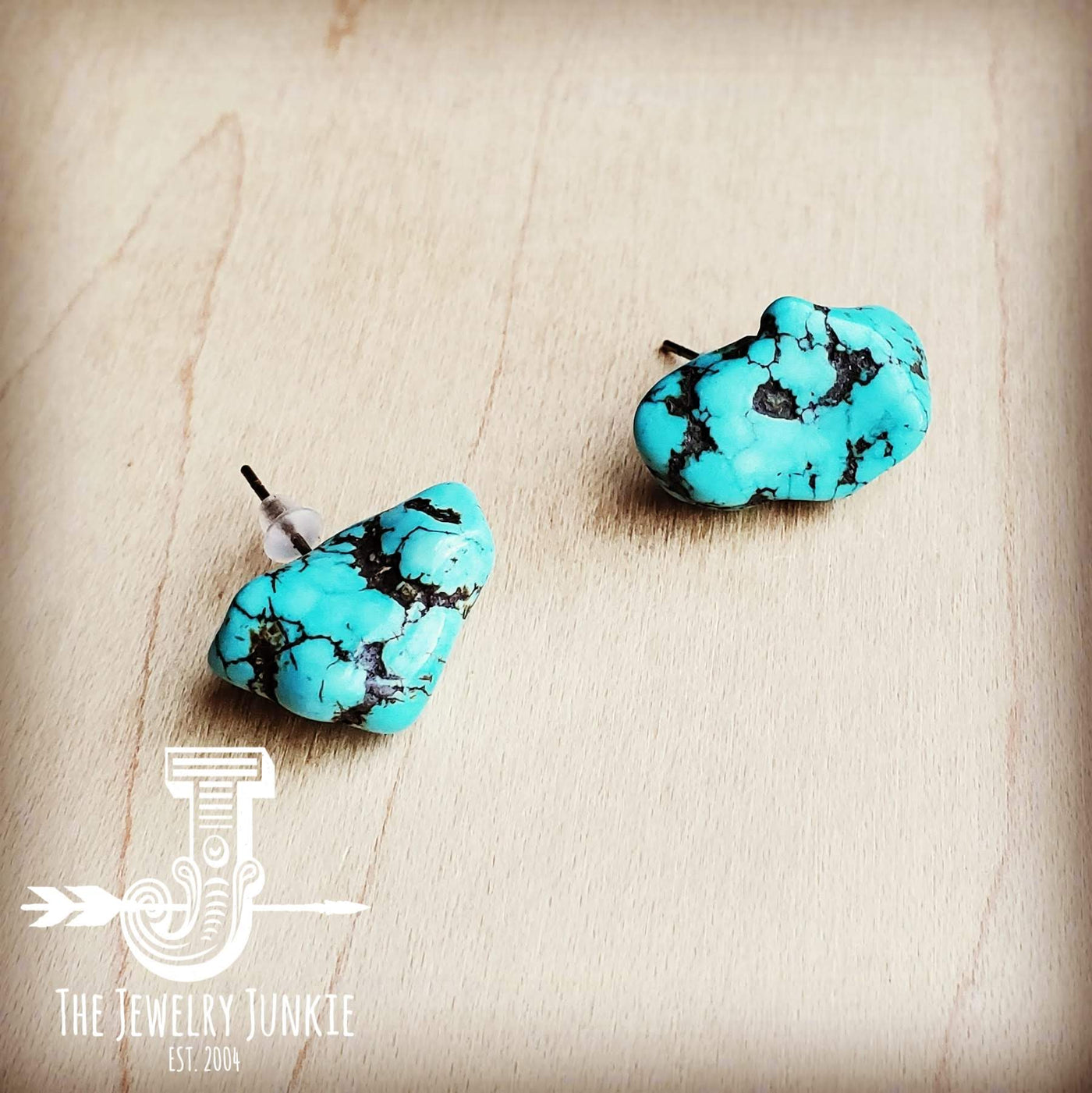 Blue Turquoise Stud Earrings 205f by The Jewelry Junkie