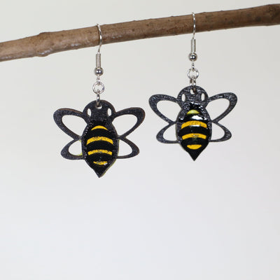 Retro Bee Wooden Dangle Earrings by Cate's Concepts, LLC