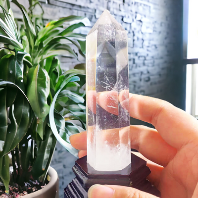 Natural Clear Quartz Tower with Custom Stand 🤍