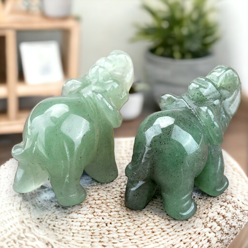 Small Aventurine Elephant Carvings