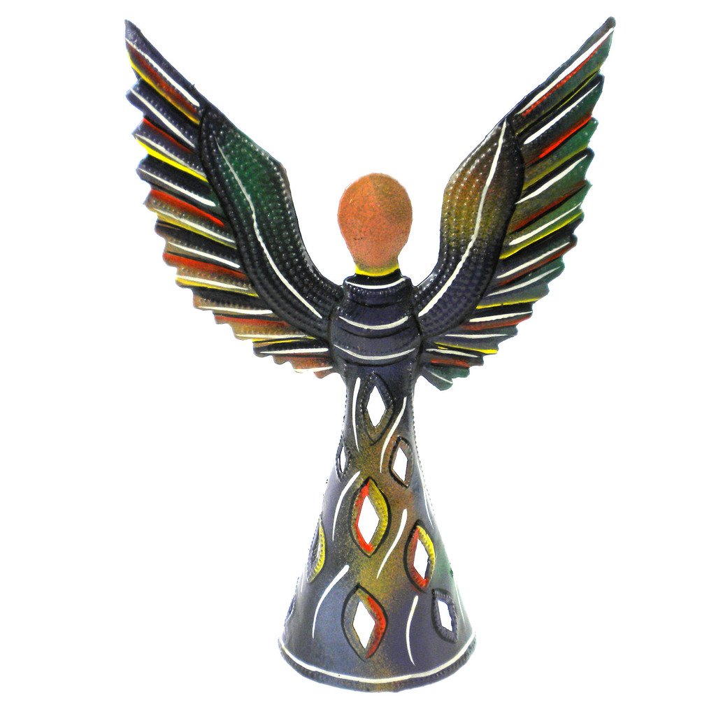 Standing Angel Haitian Metal Drum Tabletop Décor, 9" by Global Crafts Wholesale