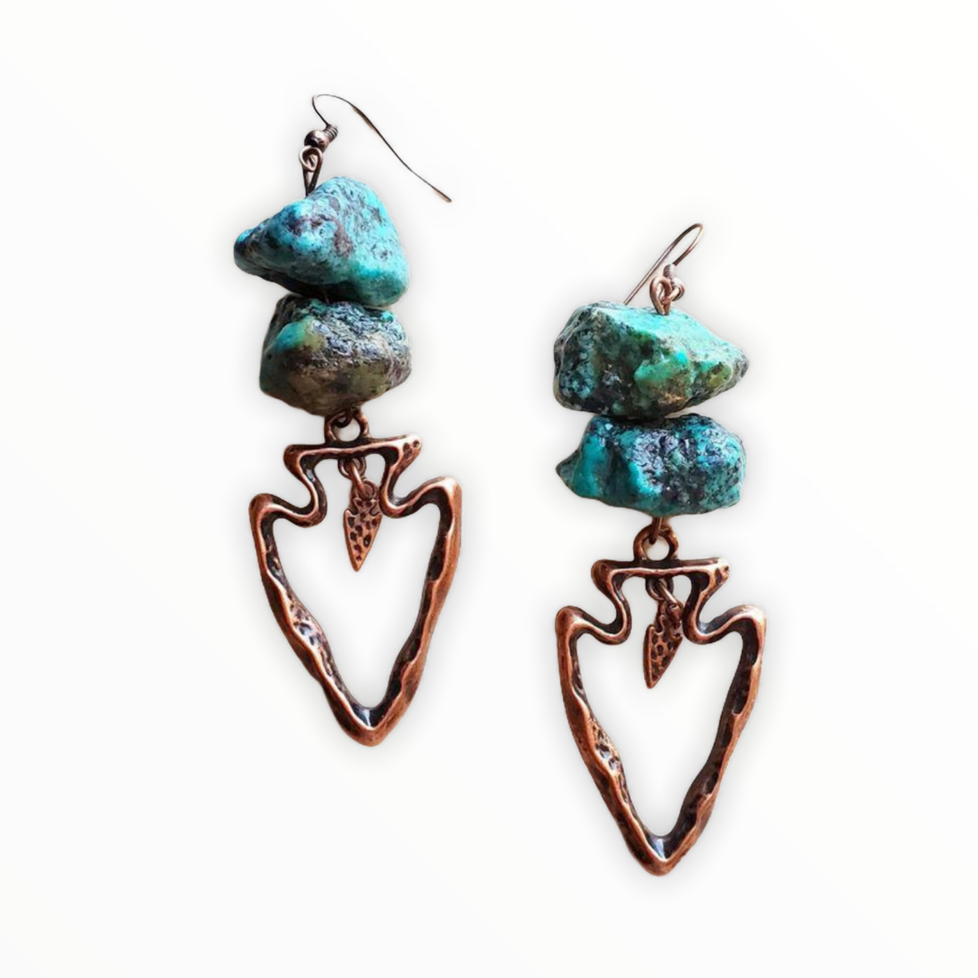 NaturaTurquoise Dangle Earrings w/ Copper Arrowhead